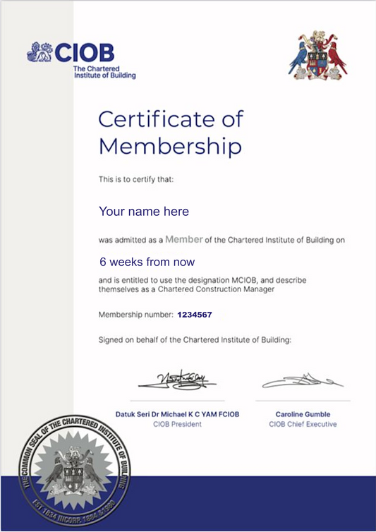 CIOB Become a Chartered Member (MCIOB) Support and Assessment - Industry Pathway (with sessions)